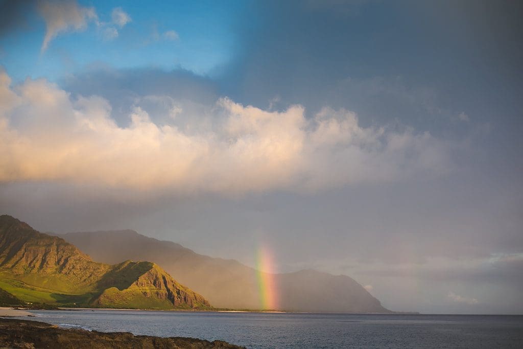 A rainbow sunset in Hawaii, Oahu Island